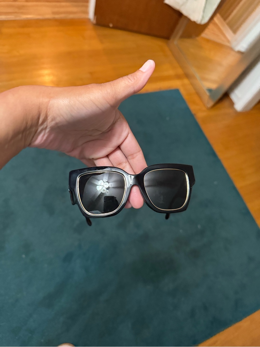 Tory Burch Classic Black Oversized Square Sunglasses with Gold Trim